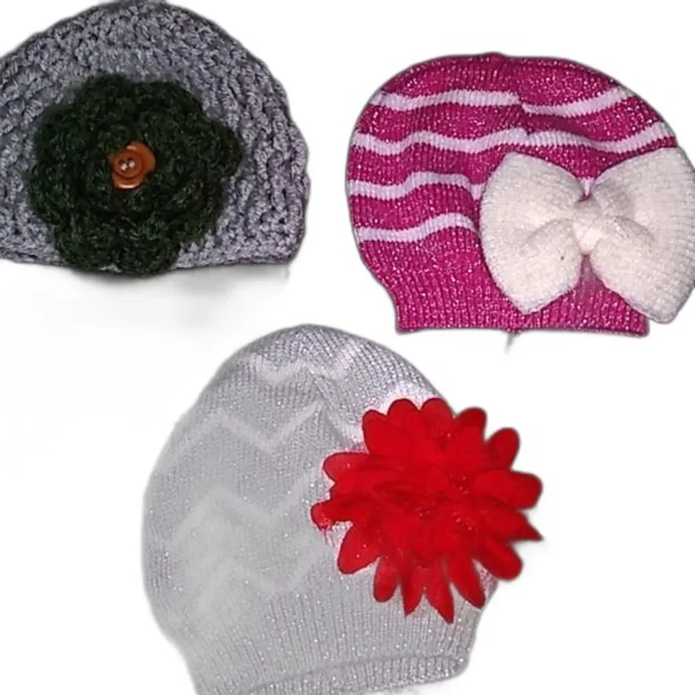 So Dorable Infant Knit Hats Girls Knit Chevron Flowers 1 Handknit One 0-6m 6-12m